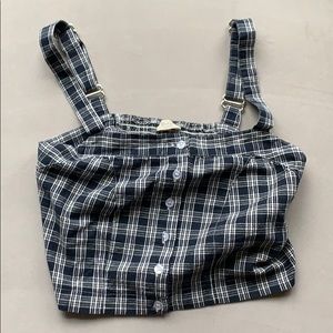 Brandy Melville J Galt Blue Plaid Button Tank RARE
